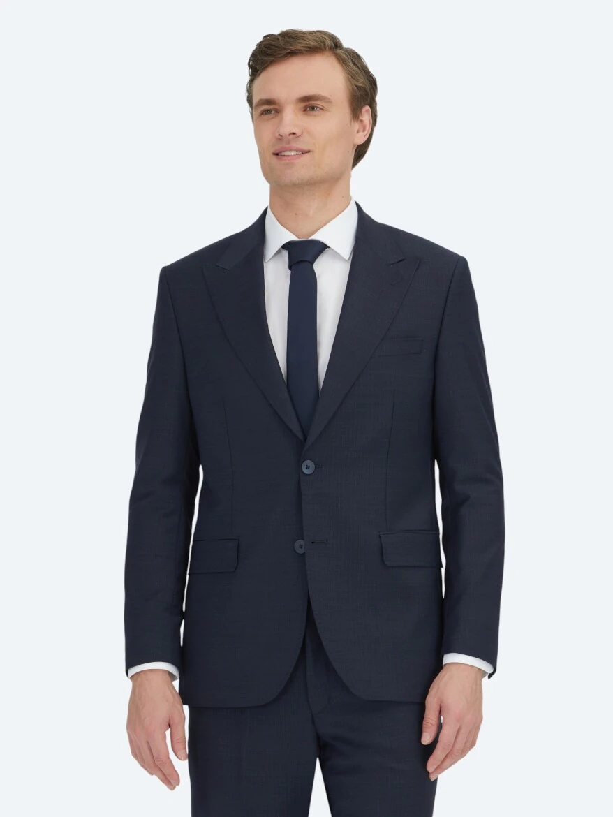 Navy Blue Striped Modern Fit Wool Blended Suit - 2