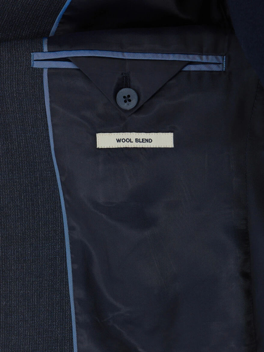 Navy Blue Striped Modern Fit Wool Blended Suit - 6