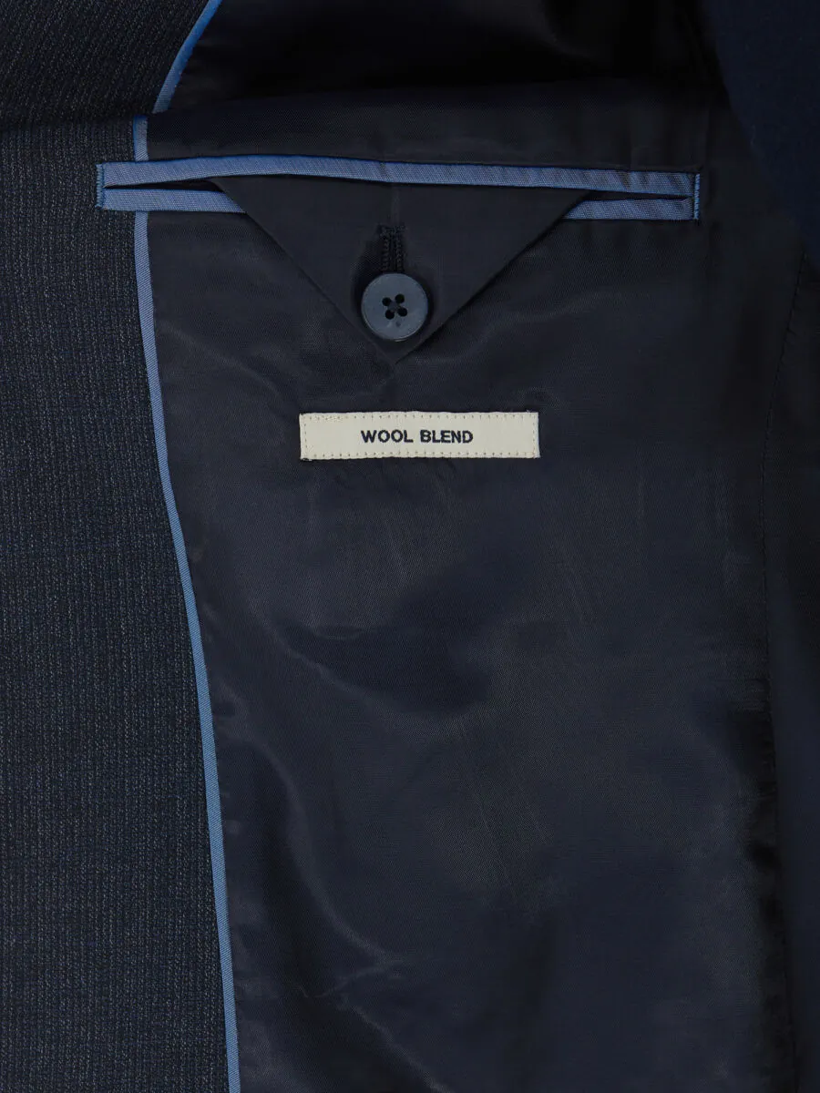 Navy Blue Striped Modern Fit Wool Blended Suit - 6
