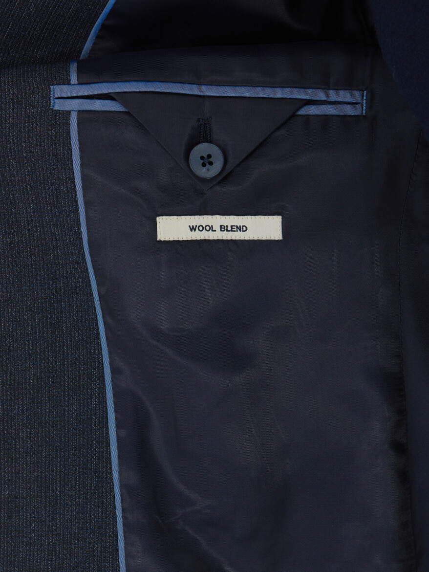 Navy Blue Striped Modern Fit Wool Blended Suit - 6