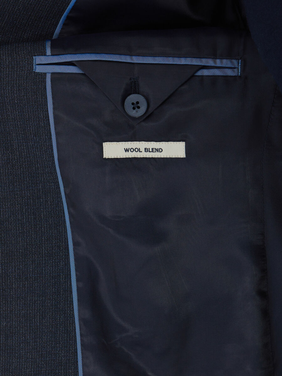 Navy Blue Striped Modern Fit Wool Blended Suit - 6