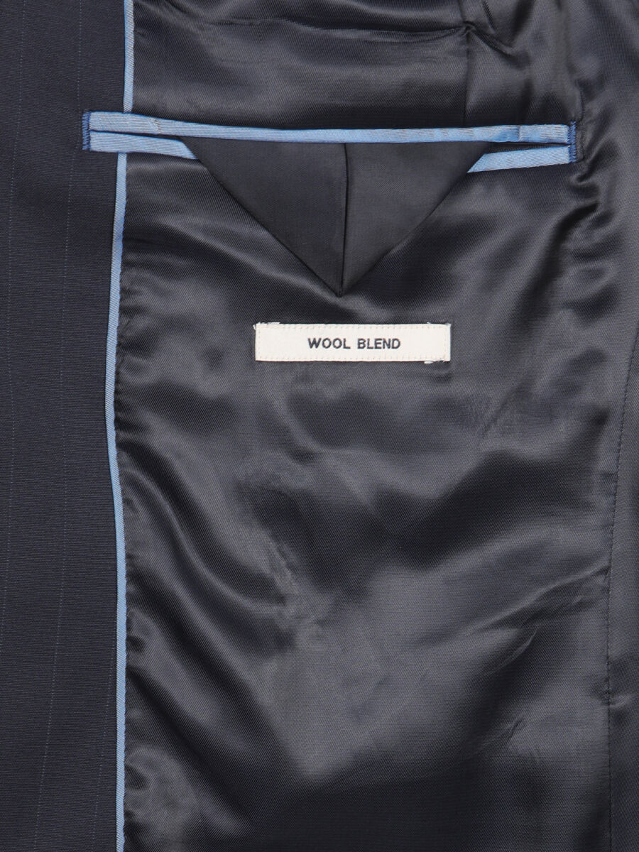 Navy Blue Striped Modern Fit Wool Blended Suit - 6