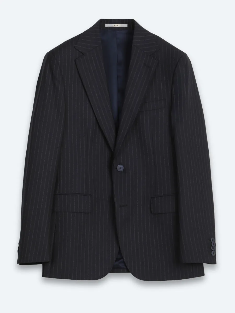 Navy Blue Striped Modern Fit Wool Blended Suit - 7