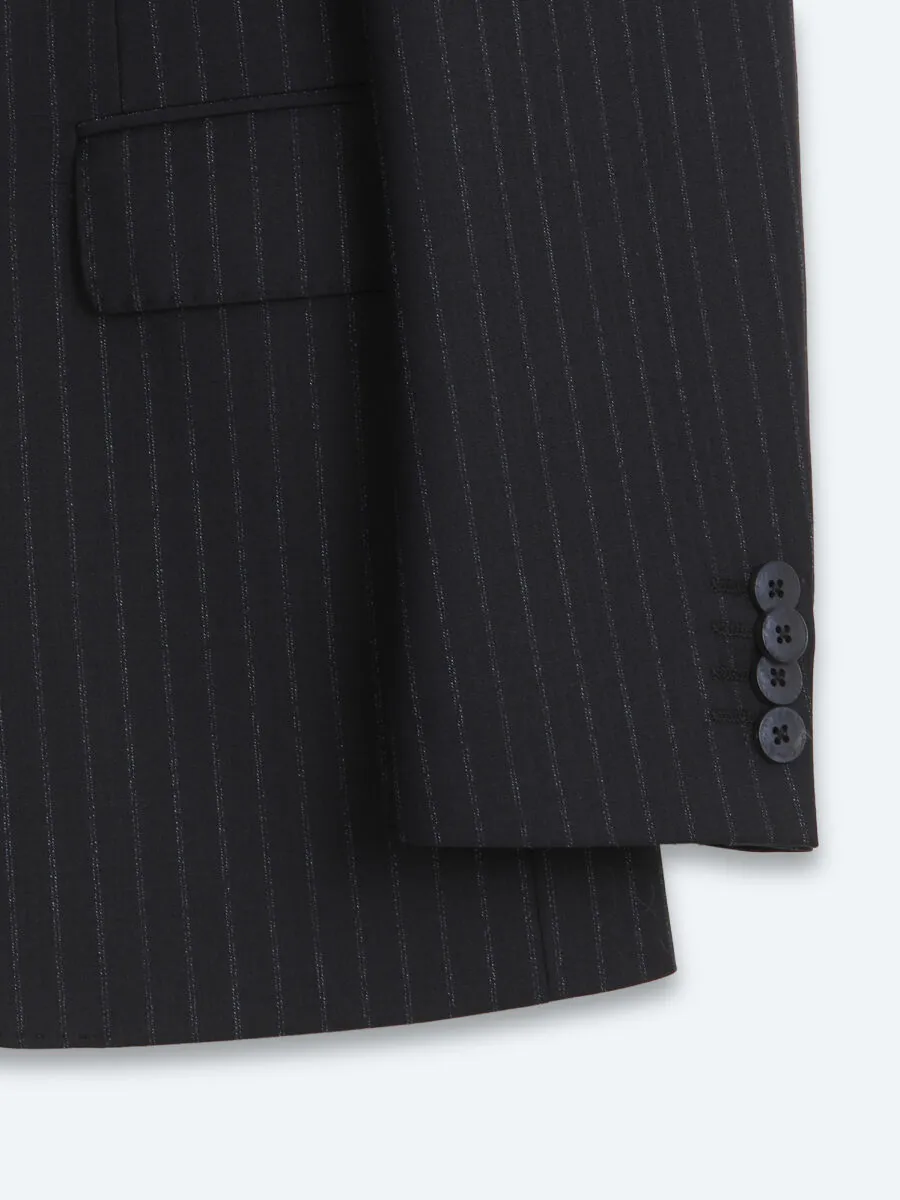 Navy Blue Striped Modern Fit Wool Blended Suit - 11