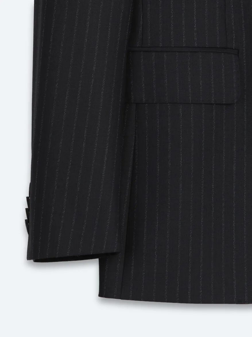Navy Blue Striped Modern Fit Wool Blended Suit - 12