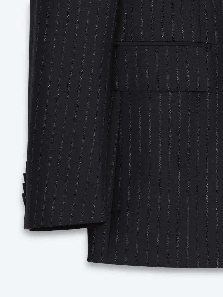 Navy Blue Striped Modern Fit Wool Blended Suit - 12