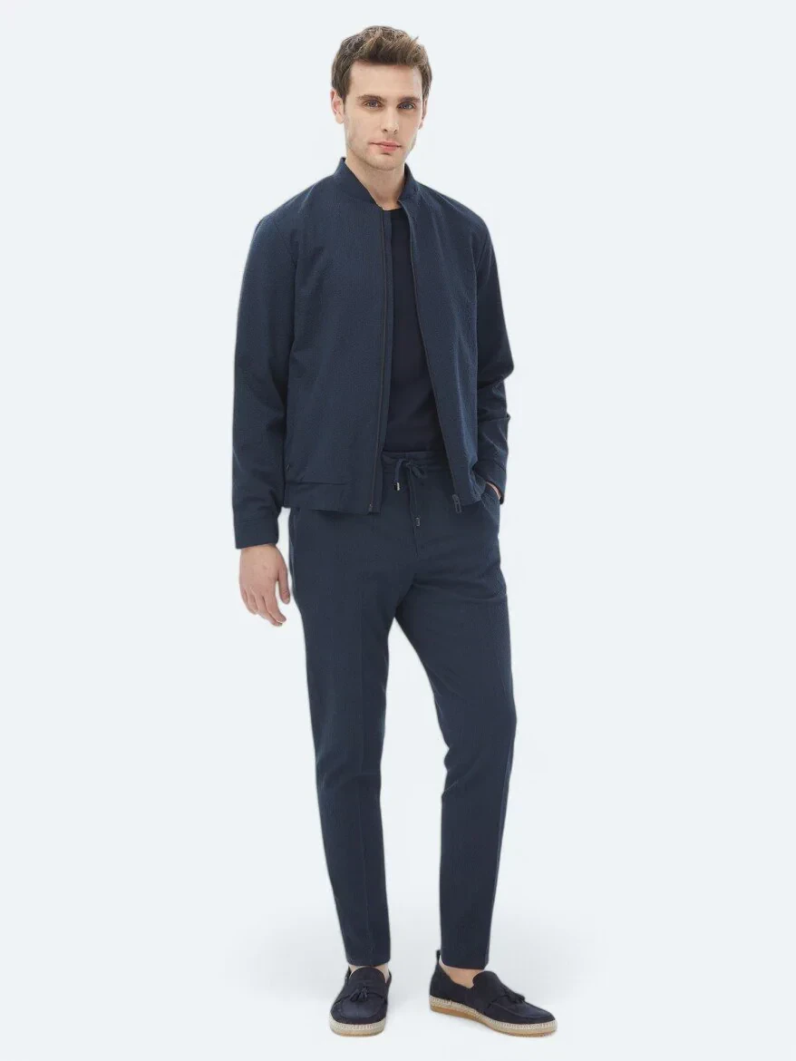 Navy Blue Striped Oversize Fit Suit - 1