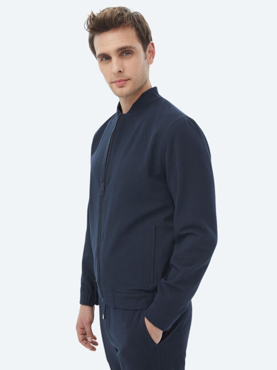 Navy Blue Striped Oversize Fit Suit - 5