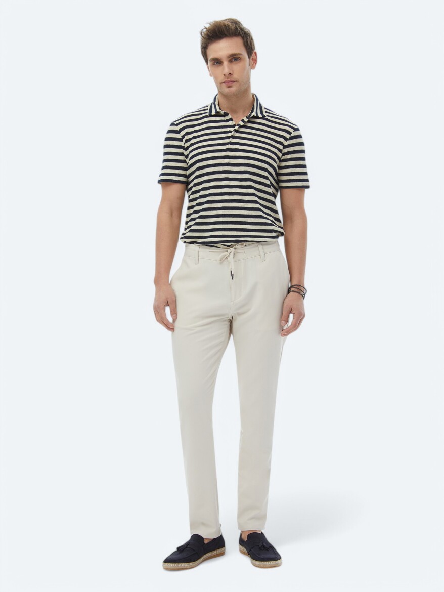 Navy Blue Striped Polo Neck T-Shirt - 3