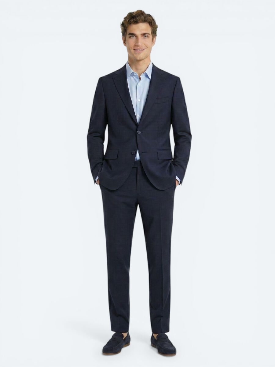 Navy Blue Striped Regular Fit 100% Wool Suit - 1