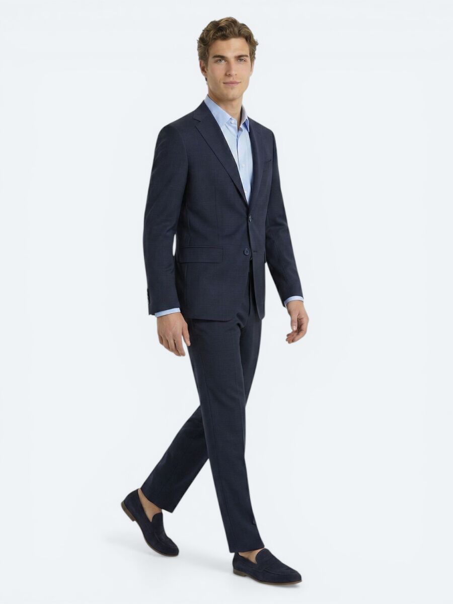 Navy Blue Striped Regular Fit 100% Wool Suit - 3