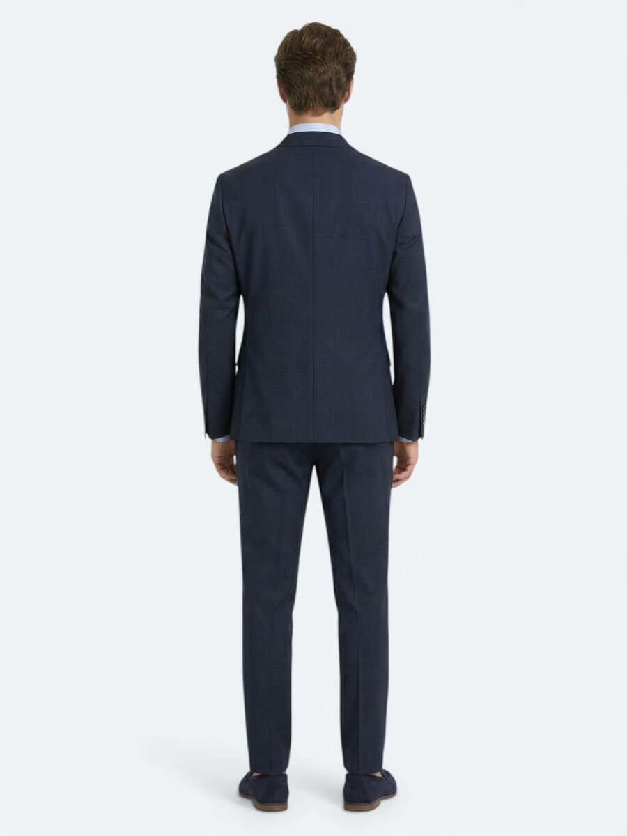 Navy Blue Striped Regular Fit 100% Wool Suit - 4