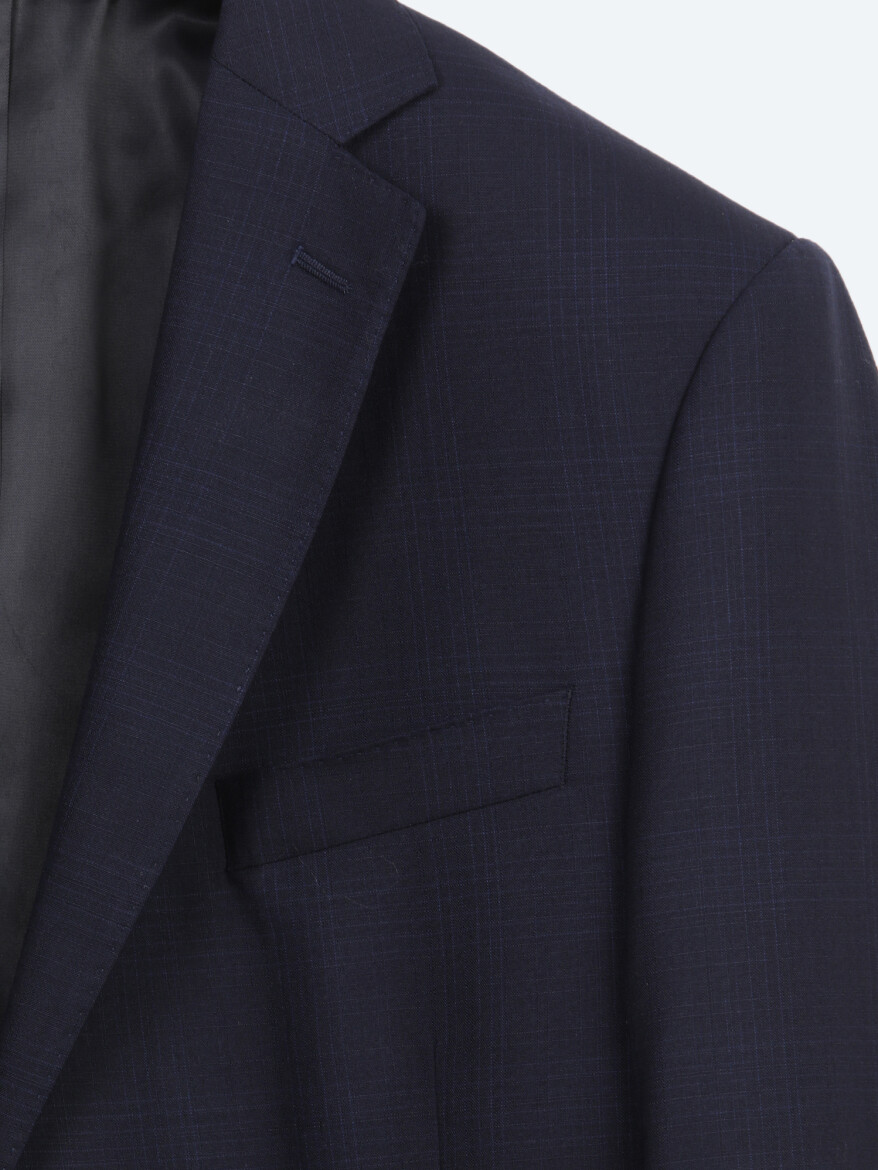 Navy Blue Striped Regular Fit 100% Wool Suit - 7