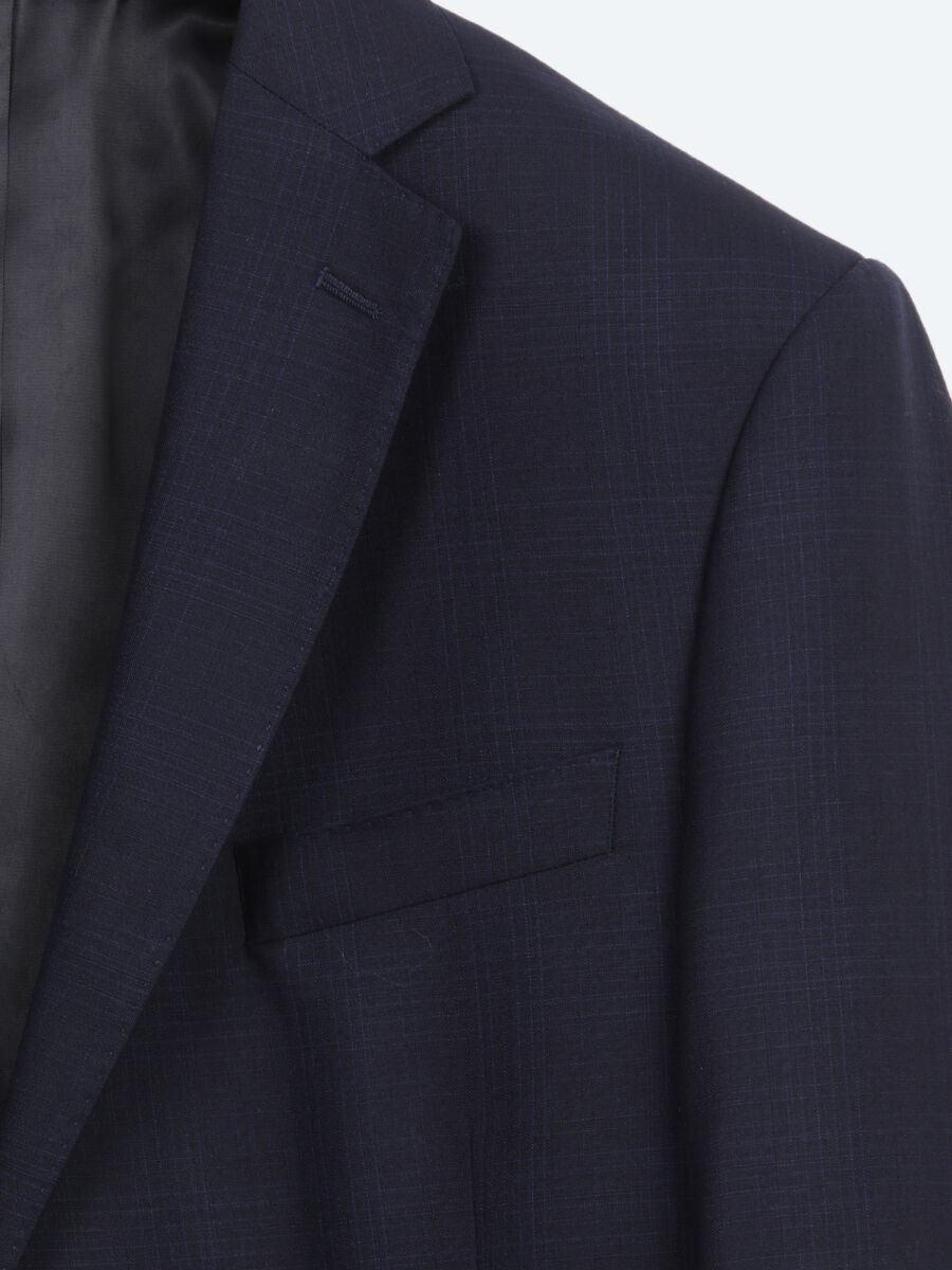 Navy Blue Striped Regular Fit 100% Wool Suit - 7