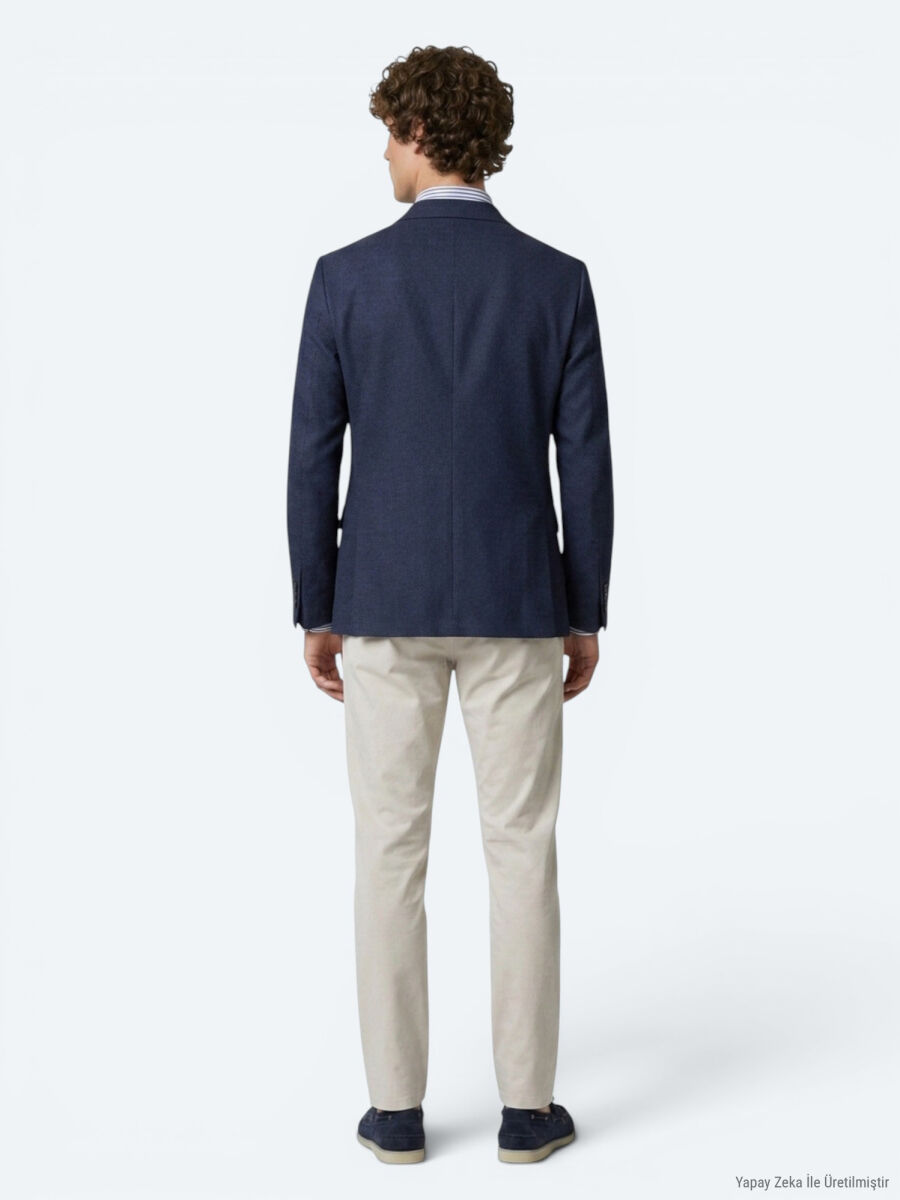 Navy Blue Striped Regular Fit Jacket - 5