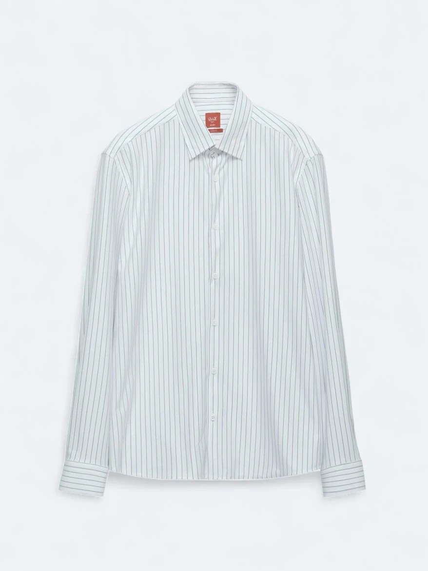 Navy Blue Striped Regular Fit Knitting Sport Cotton Blended Shirt - 6