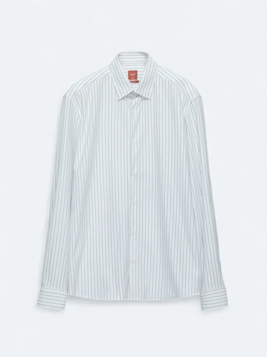 Navy Blue Striped Regular Fit Knitting Sport Cotton Blended Shirt - 6