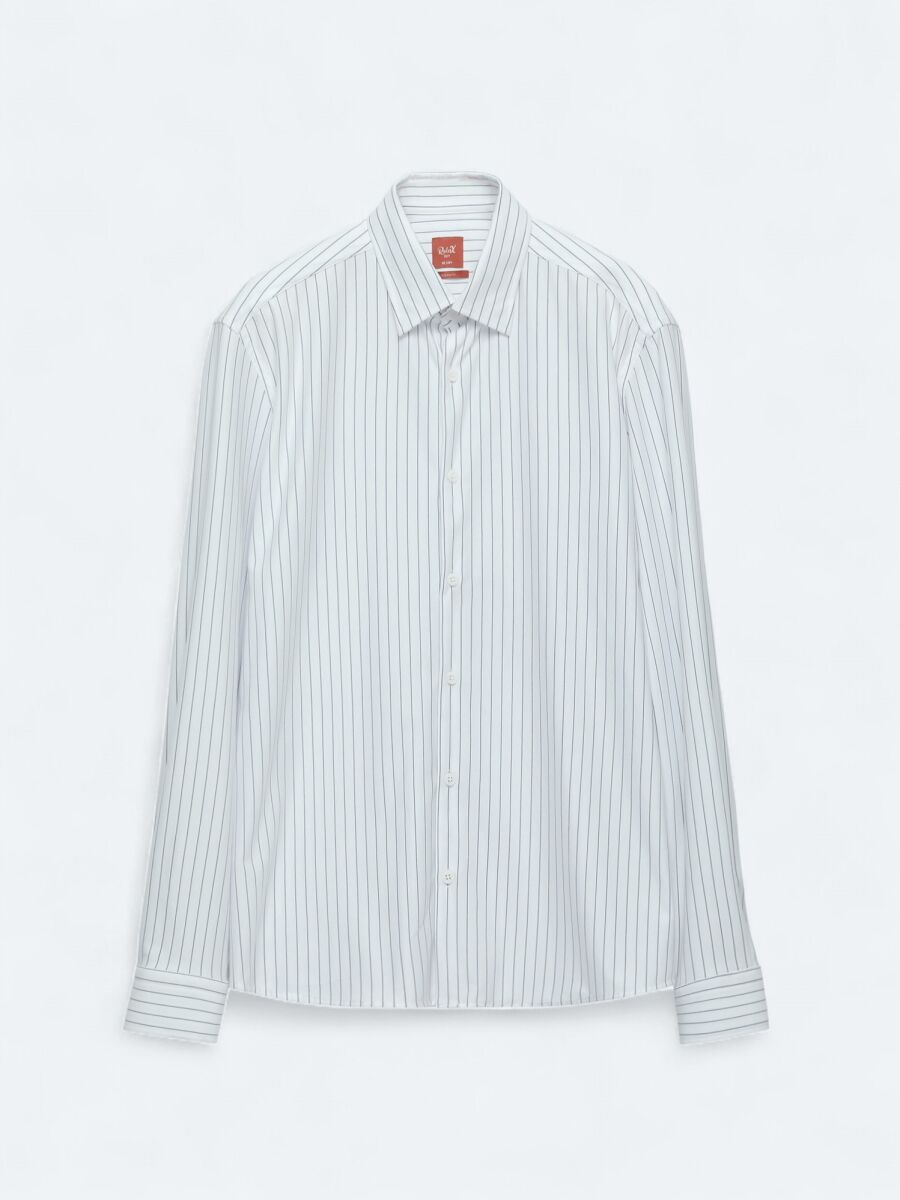 Navy Blue Striped Regular Fit Long Knitting Sport Cotton Blended Shirt - 6