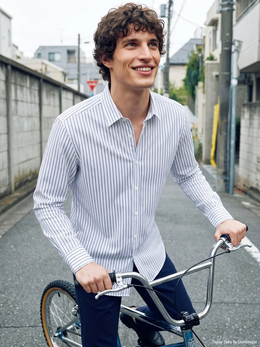Navy Blue Striped Regular Fit Long Weaving Casual 100% Cotton Shirt - KİP