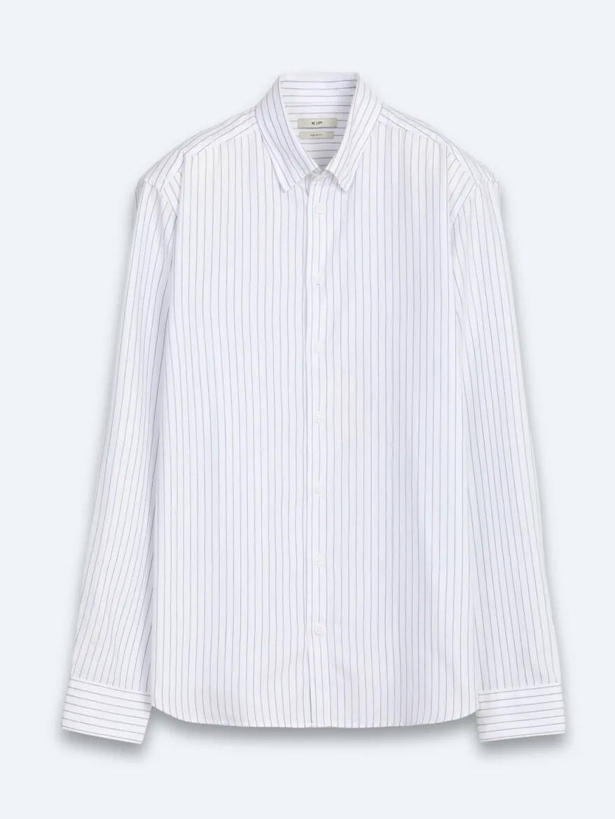Navy Blue Striped Regular Fit Long Weaving Casual 100% Cotton Shirt - 7