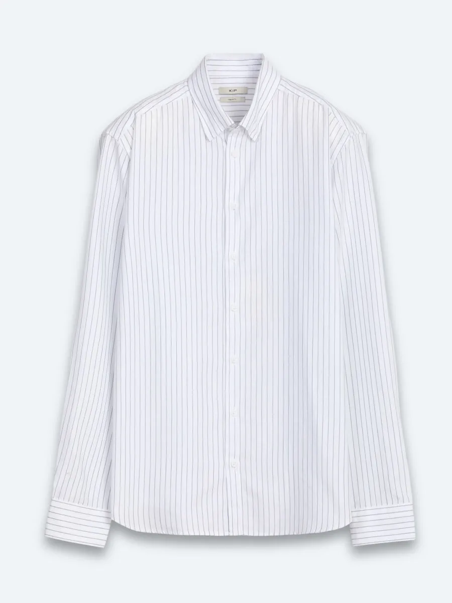 Navy Blue Striped Regular Fit Long Weaving Casual 100% Cotton Shirt - 7