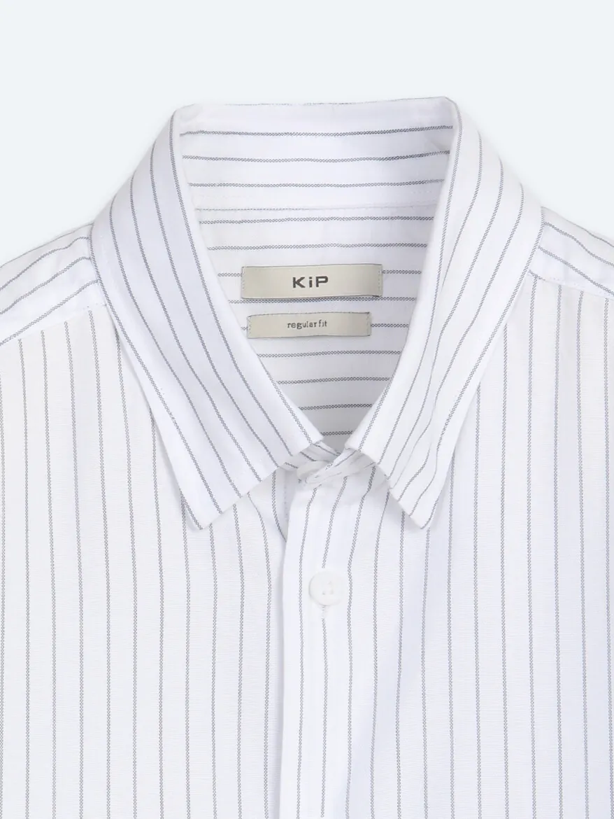 Navy Blue Striped Regular Fit Long Weaving Casual 100% Cotton Shirt - 9