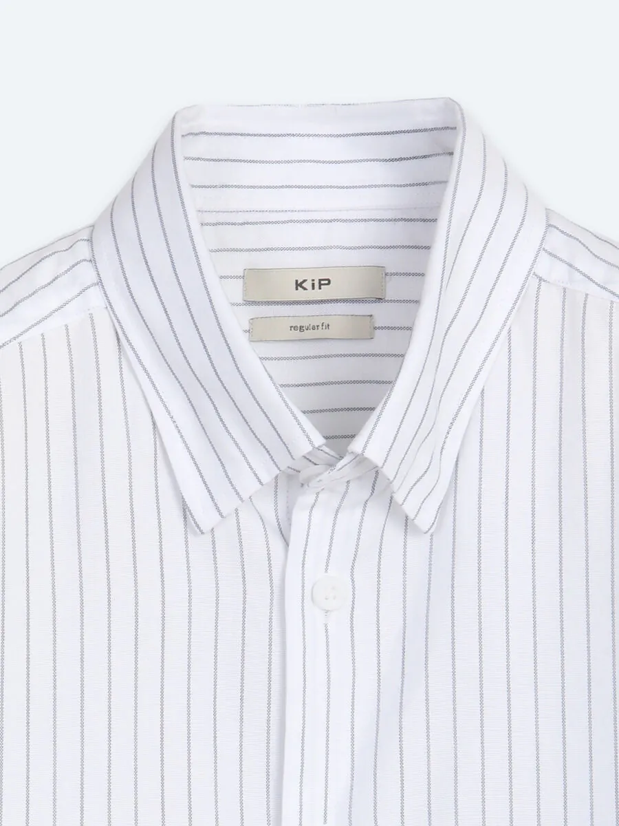 Navy Blue Striped Regular Fit Long Weaving Casual 100% Cotton Shirt - 9