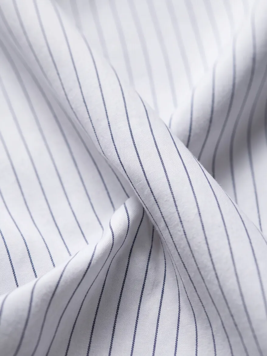 Navy Blue Striped Regular Fit Long Weaving Casual 100% Cotton Shirt - 11
