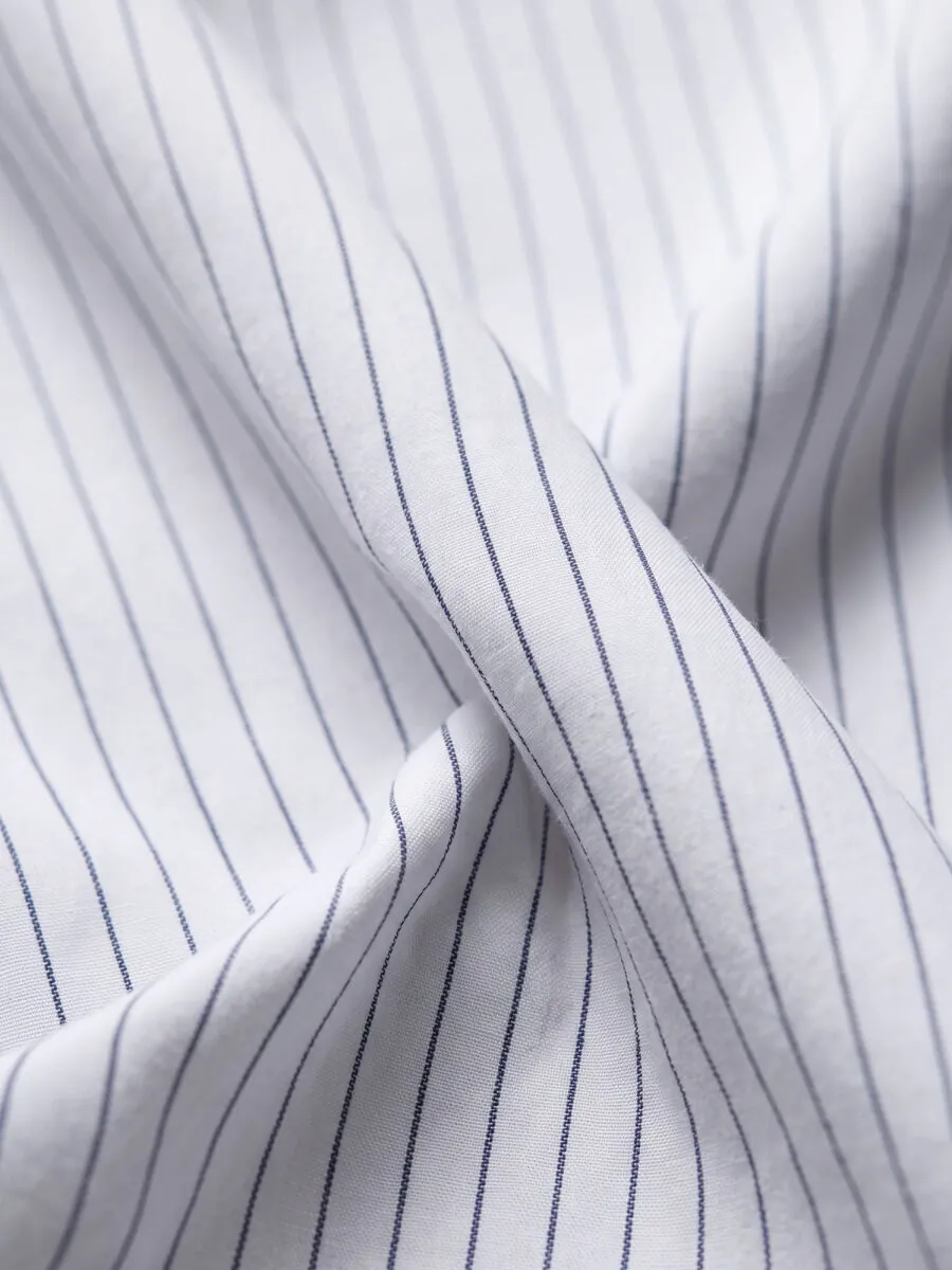 Navy Blue Striped Regular Fit Long Weaving Casual 100% Cotton Shirt - 11