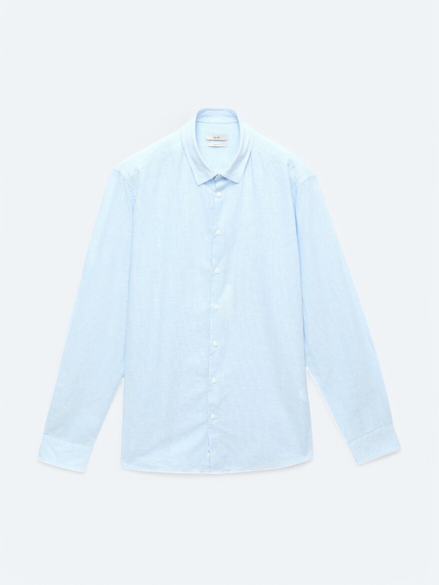 Navy Blue Striped Regular Fit Long Weaving Casual Cotton Blended Shirt - KİP