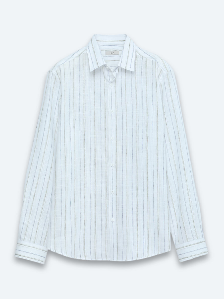 Navy Blue Striped Regular Fit Long Weaving Casual Cotton Blended Shirt - 6