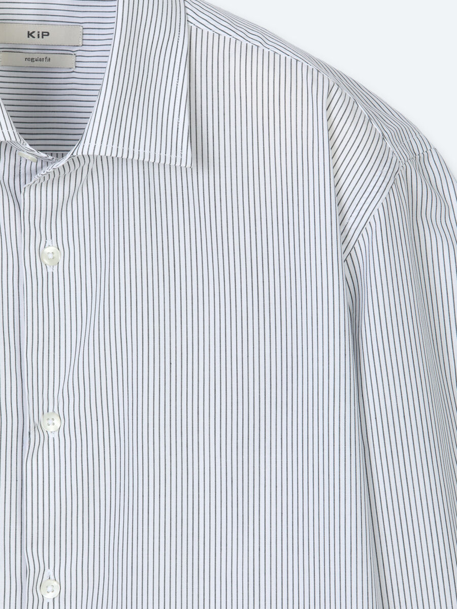Navy Blue Striped Regular Fit Long Weaving Casual Cotton Blended Shirt - 7