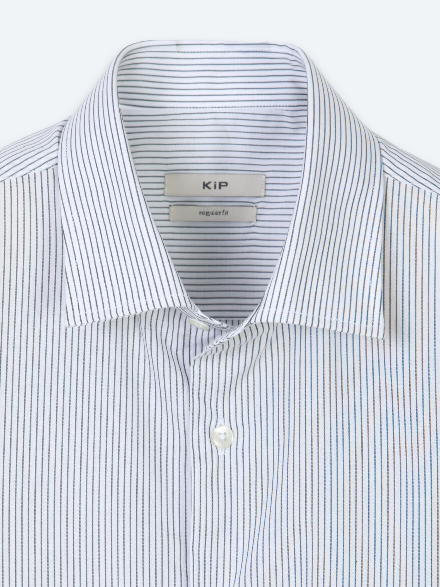 Navy Blue Striped Regular Fit Long Weaving Casual Cotton Blended Shirt - 8