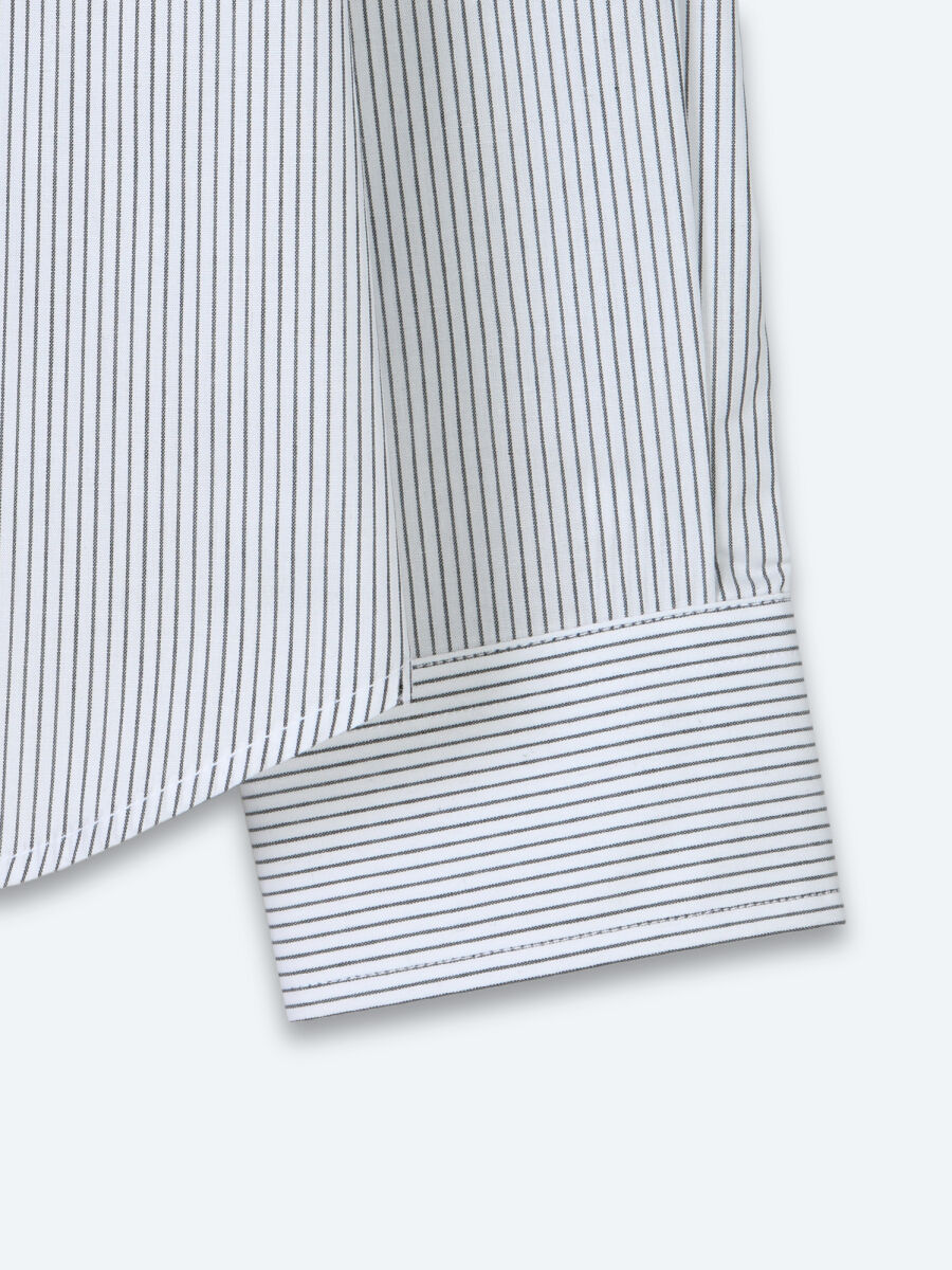 Navy Blue Striped Regular Fit Long Weaving Casual Cotton Blended Shirt - 9