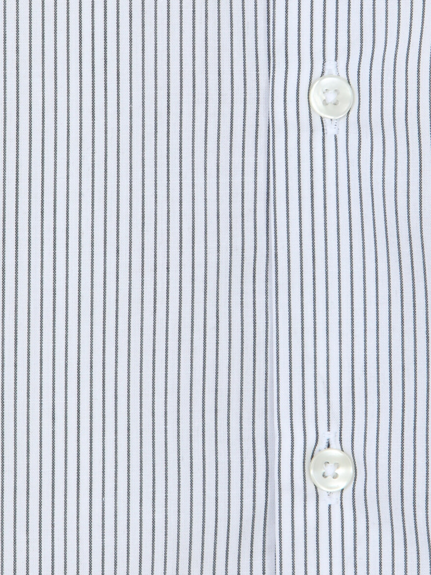 Navy Blue Striped Regular Fit Long Weaving Casual Cotton Blended Shirt - 10