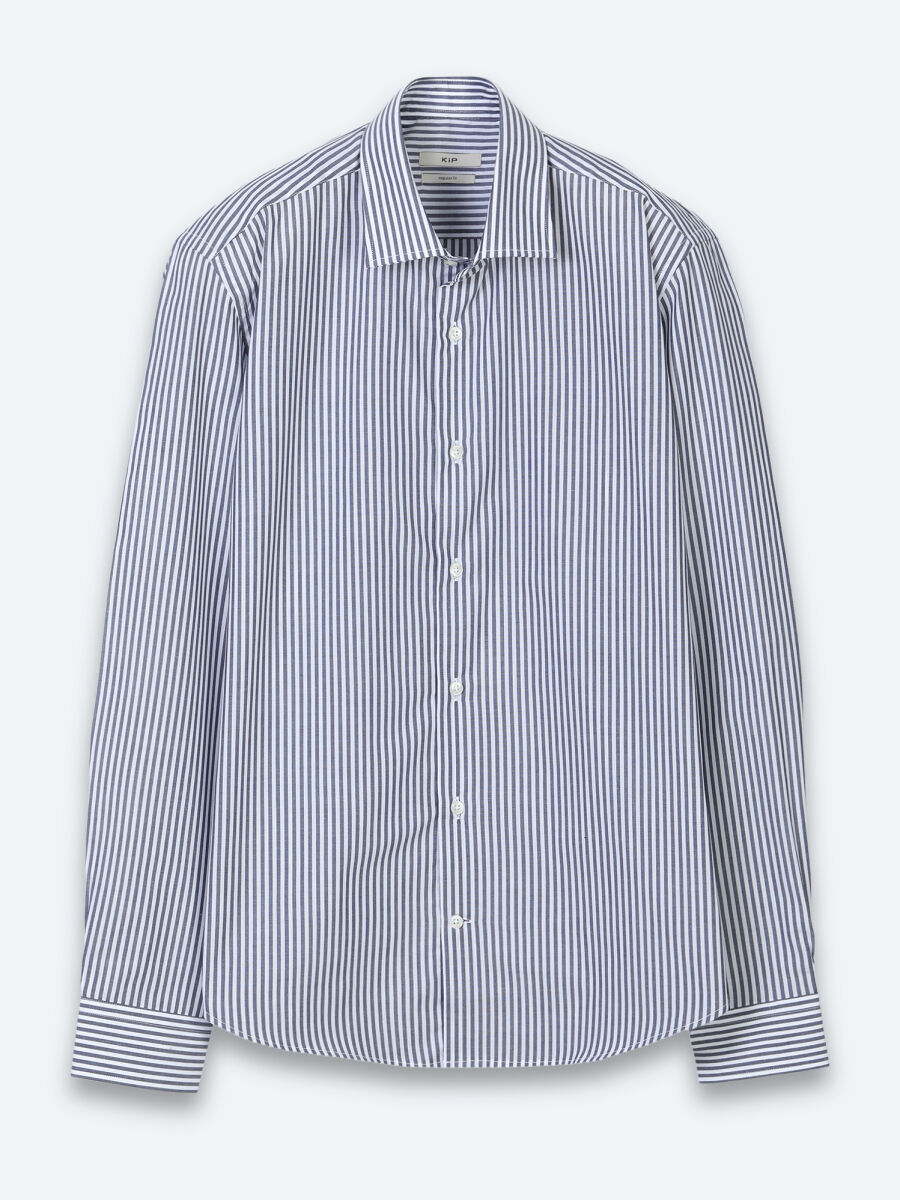 Navy Blue Striped Regular Fit Long Weaving Casual Cotton Blended Shirt - 6