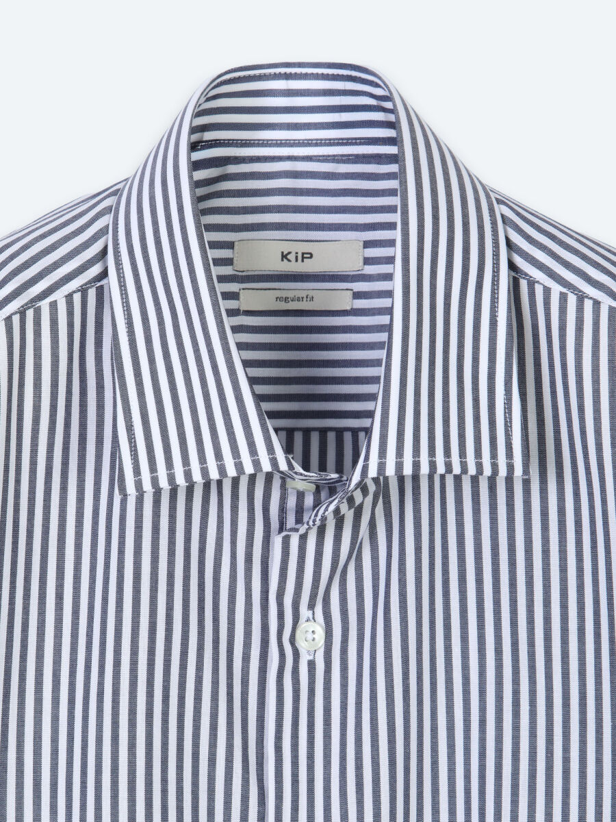 Navy Blue Striped Regular Fit Long Weaving Casual Cotton Blended Shirt - 7