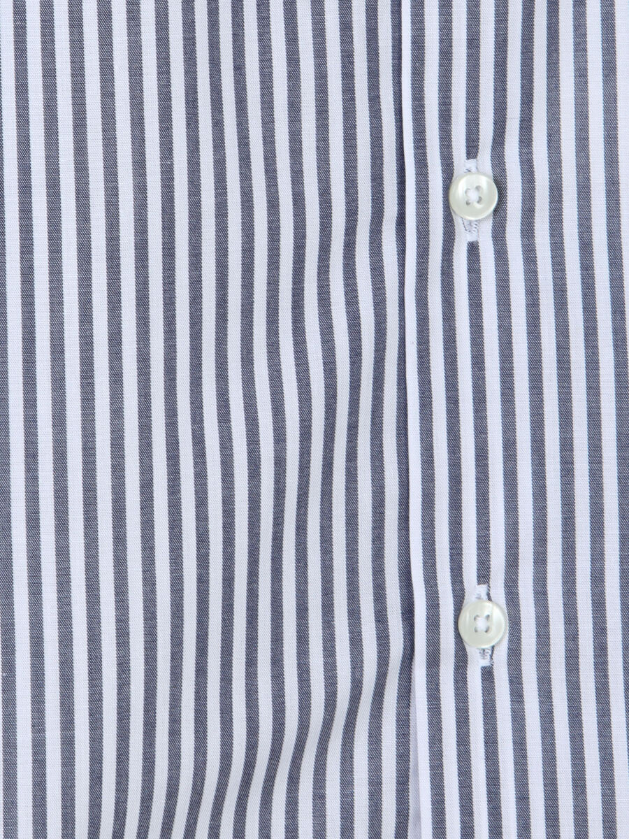 Navy Blue Striped Regular Fit Long Weaving Casual Cotton Blended Shirt - 9
