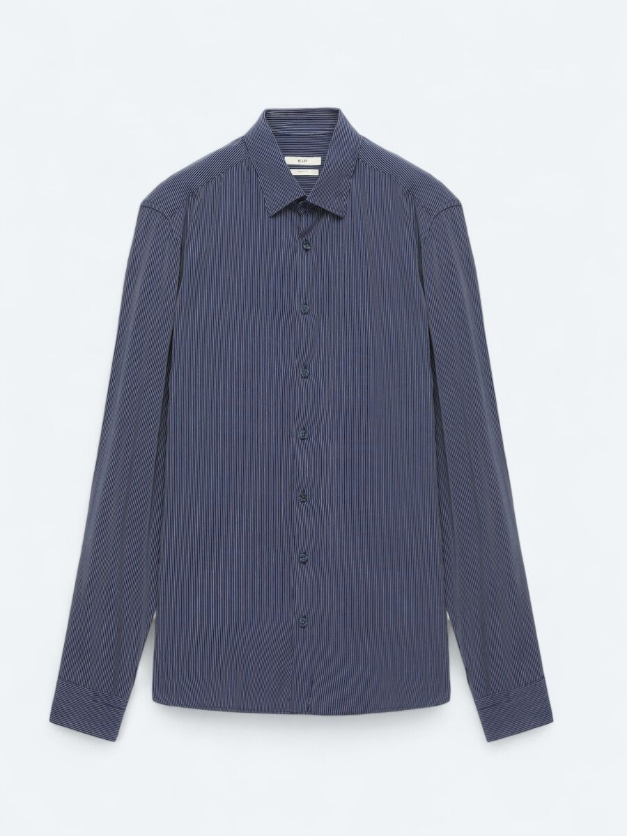 Navy Blue Striped Regular Fit Long Weaving Casual Shirt - 7