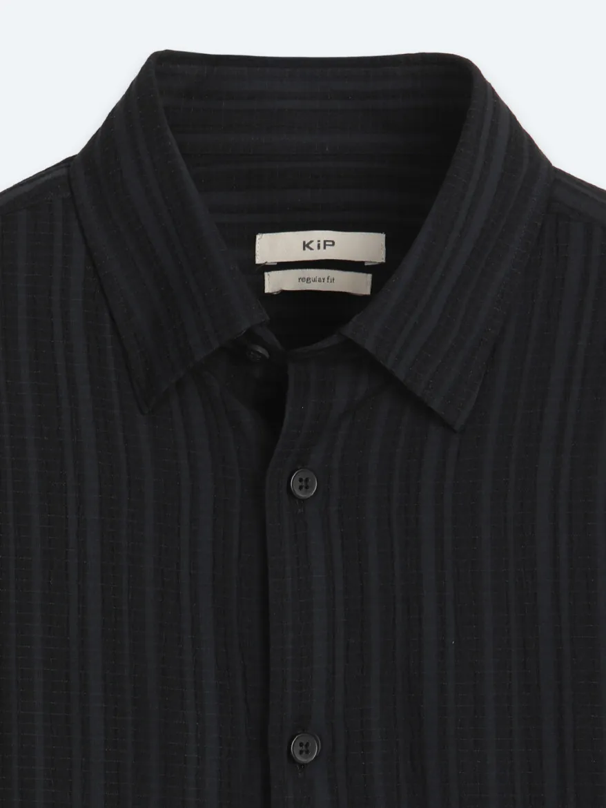 Navy Blue Striped Regular Fit Long Weaving Casual Shirt - 9
