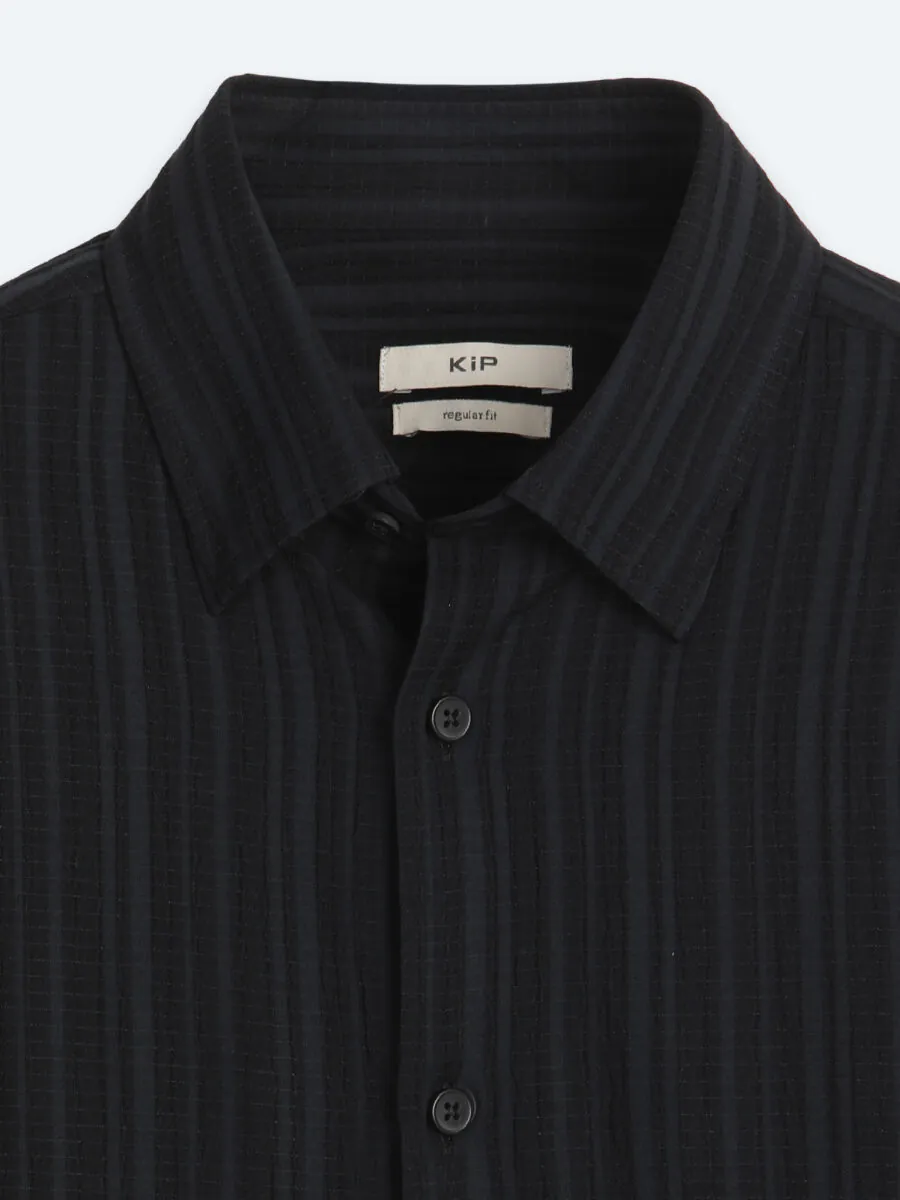 Navy Blue Striped Regular Fit Long Weaving Casual Shirt - 9