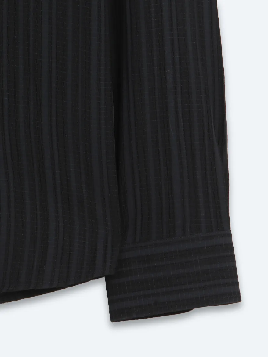 Navy Blue Striped Regular Fit Long Weaving Casual Shirt - 10