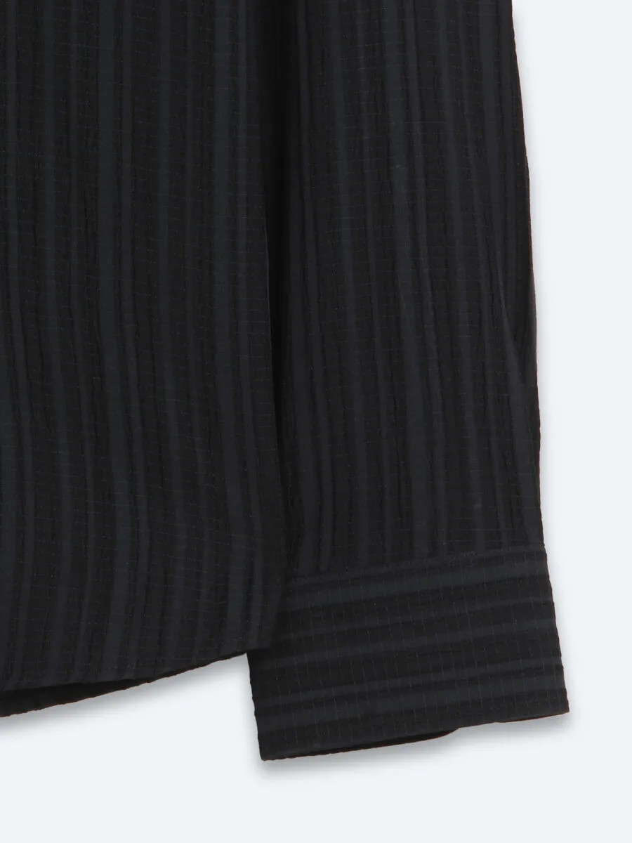 Navy Blue Striped Regular Fit Long Weaving Casual Shirt - 10