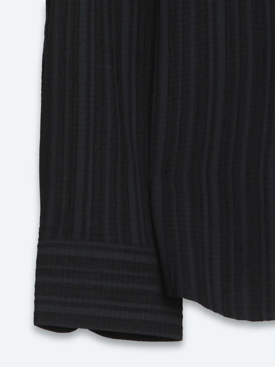 Navy Blue Striped Regular Fit Long Weaving Casual Shirt - 11