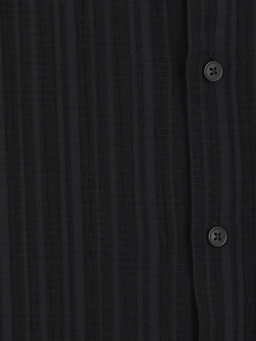 Navy Blue Striped Regular Fit Long Weaving Casual Shirt - 12