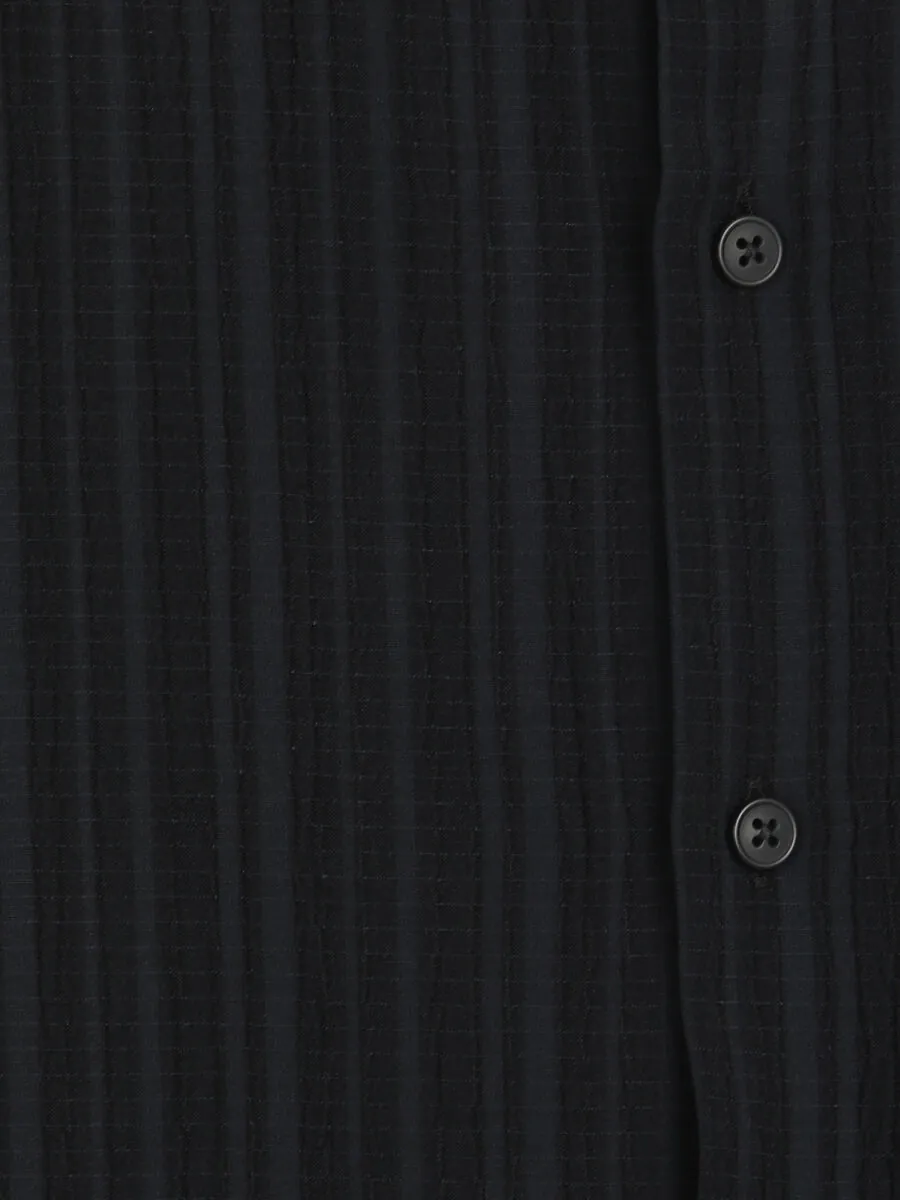 Navy Blue Striped Regular Fit Long Weaving Casual Shirt - 12