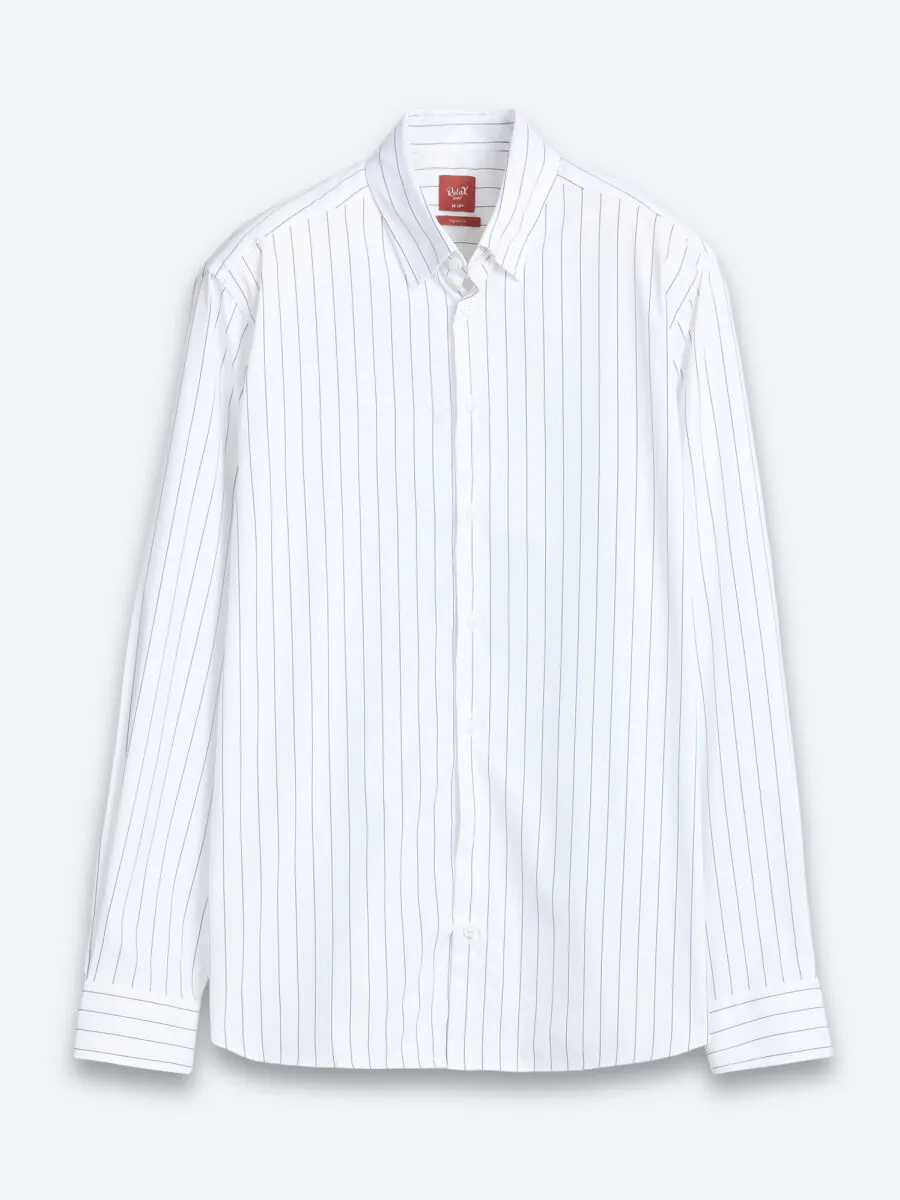 Navy Blue Striped Regular Fit Long Weaving Classical Shirt - 7