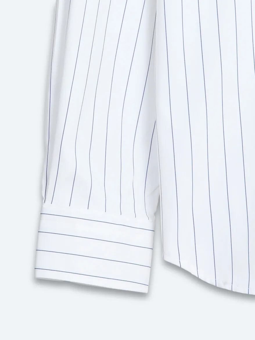 Navy Blue Striped Regular Fit Long Weaving Classical Shirt - 10