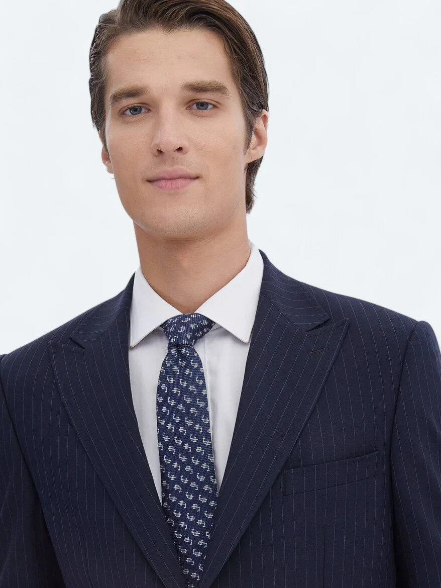 Navy Blue Striped Regular Fit Recycled Suit - 3