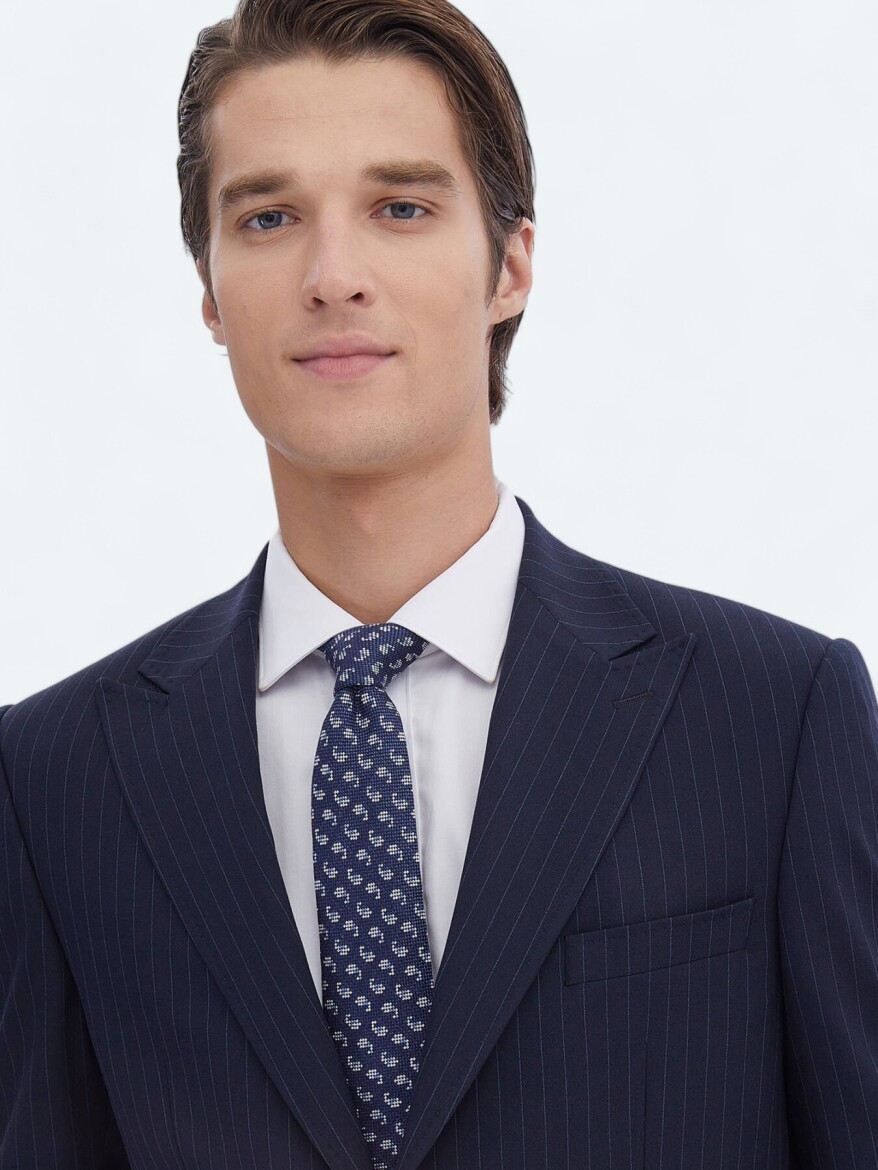 Navy Blue Striped Regular Fit Recycled Suit - 3